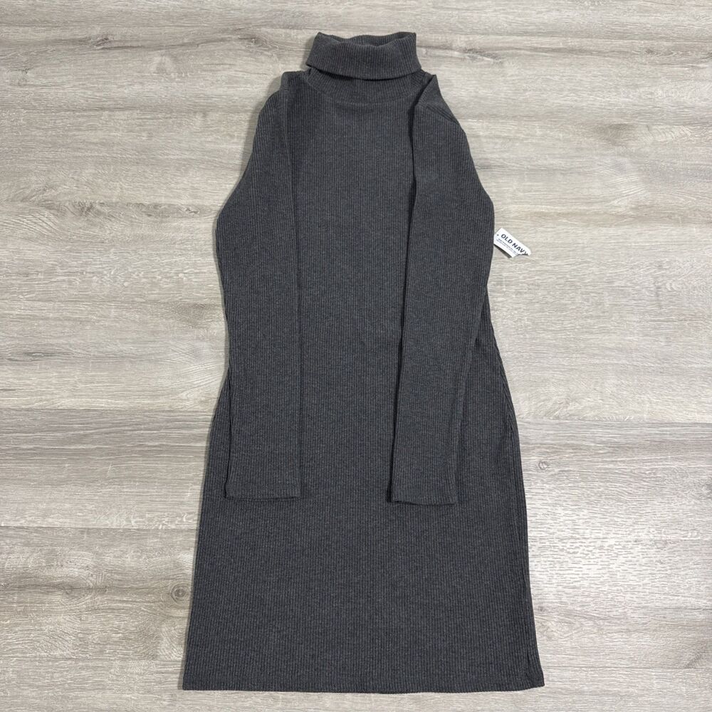Old Navy Dress Women’s Small Gray Ribbed Knit Turtleneck Bodycon Stretch NWT